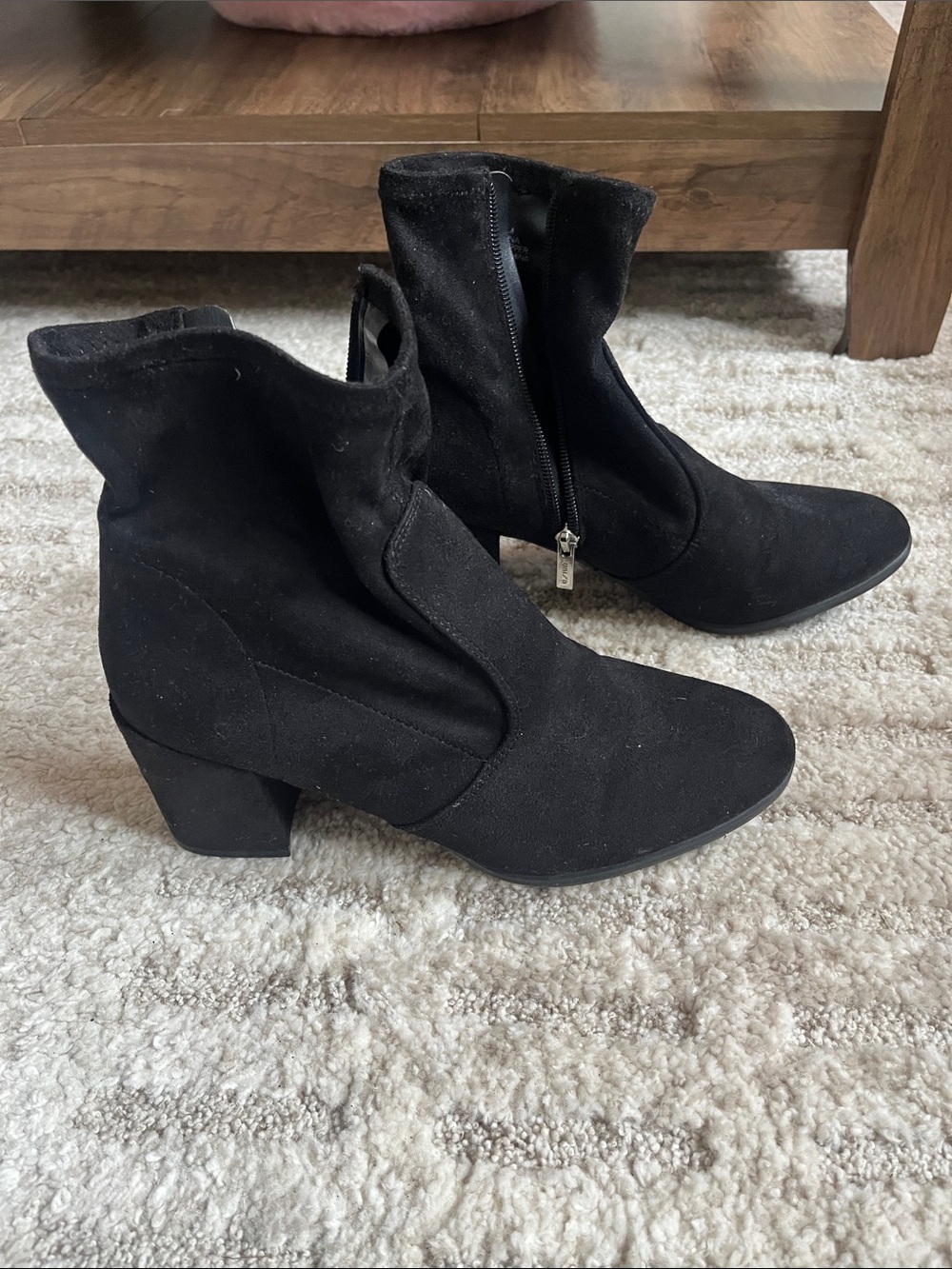 Unisa Black Suede Ankle Boots with Side Zip